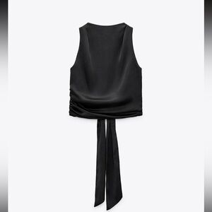 Zara Open Back Satin Effect Sleeveless Blouse with Tie Back